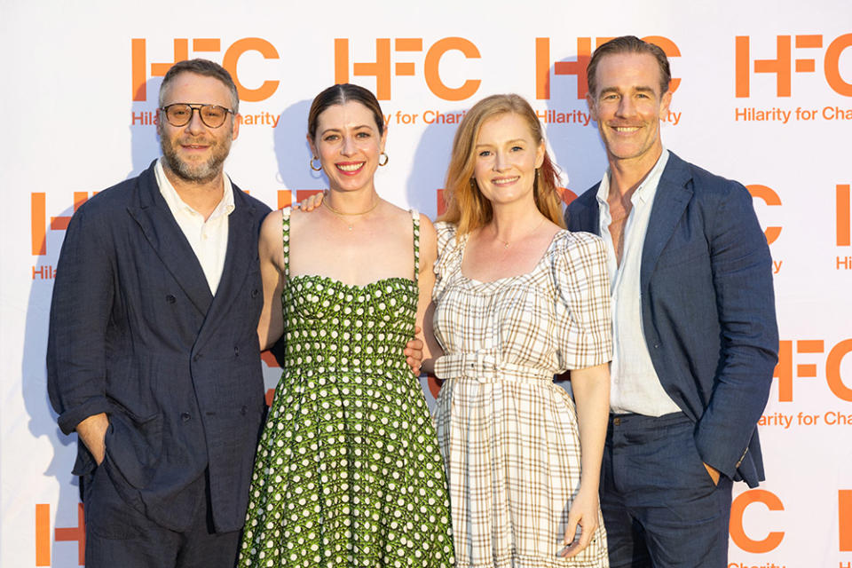 (L-R) Seth Rogen, Lauren Miller Rogen, Kimberly Van Der Beek, and James Van Der Beek attend HFC’s Brain Health Dinner on September 30, 2023 in Austin, Texas.