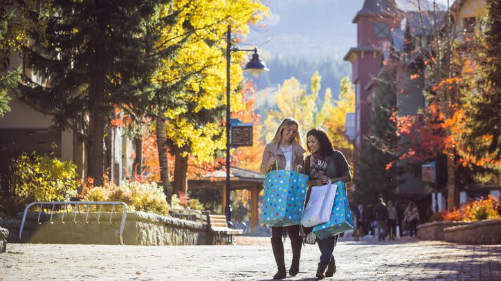 two female friends excited about shopping during thanksgiving season