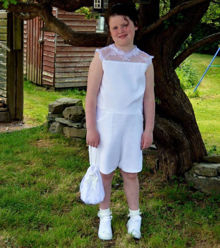 A little girl named Keelin didn’t want to wear a dress for her communion ceremony, so she designed a romper. (Photo: Niamh Mythen)