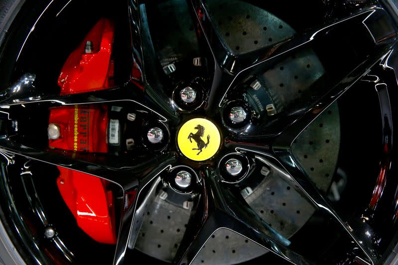 A Ferrari SF90 Stradale hybrid sports car is seen at the Auto Zurich Car Show in Zurich