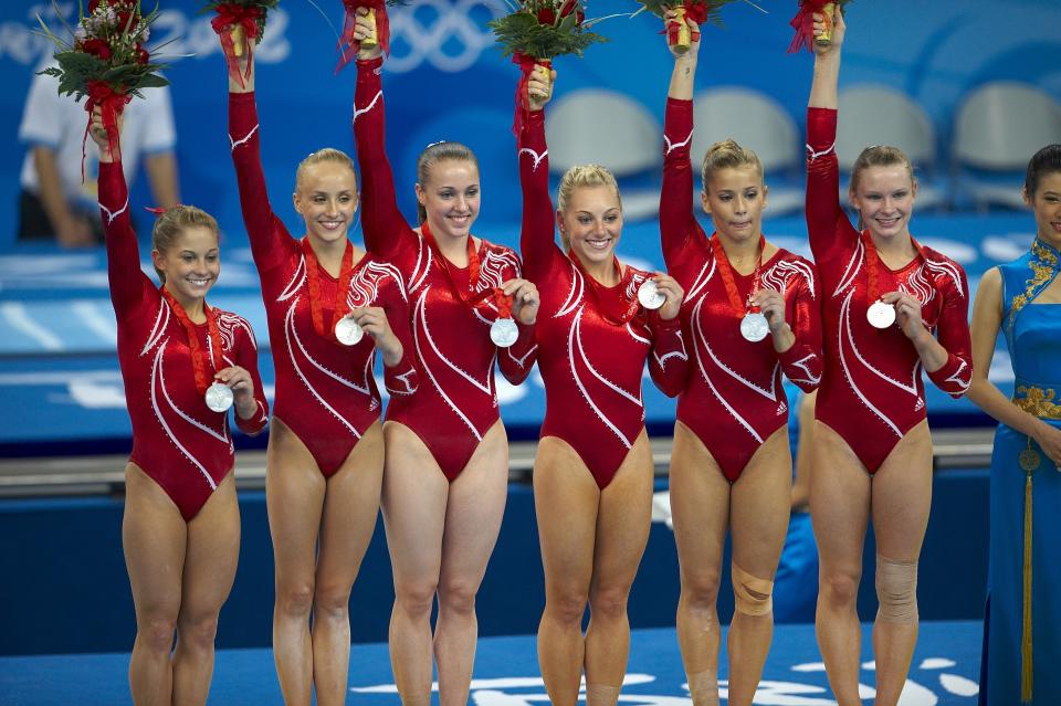 <p>(L-R) Shawn Johnson, Nastia Liukin, Chellsie Memmel, Samantha Peszek, Alicia Sacramone, and Bridget Sloan.</p> 