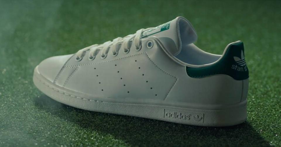This is the simple white Adidas leather shoe named for tennis icon Stan Smith.