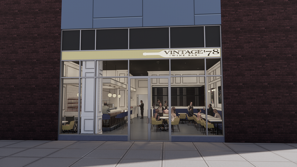 A rendering of the exterior of the new Vintage ’78 Wine Bar scheduled to open in January.