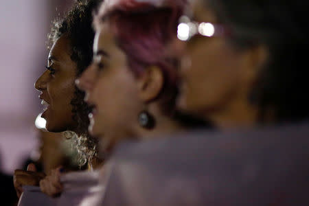 Demonstrators attend a protest against rape and violence against women in Rio de Janeiro, Brazil, May 27, 2016. REUTERS/Ricardo Moraes