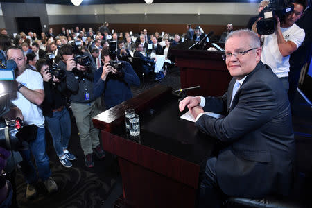 Prime Minister Scott Morrison at the National Press Club in Canberra, Australia, May 16, 2019. AAP Image/Mick Tsikas/via REUTERS