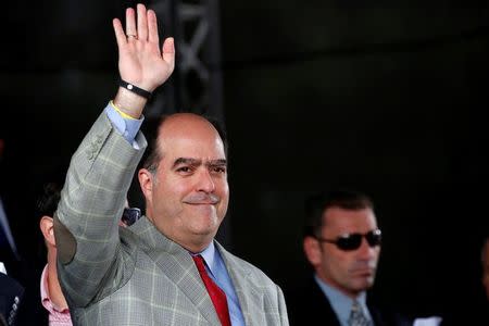 Julio Borges, president of the National Assembly and deputy of the Venezuelan coalition of opposition parties (MUD), attends a session of Venezuela's opposition-controlled National Assembly to appoint new magistrates of the Supreme Court in Caracas, Venezuela, July 21, 2017. REUTERS/Carlos Garcia Rawlins