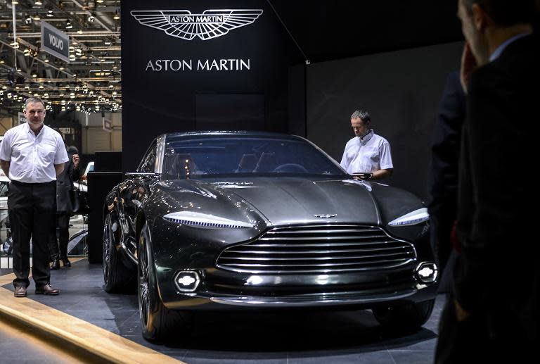 An Aston Martin DBX concept car at the Geneva Car Show in Switzerland on March 3, 2015