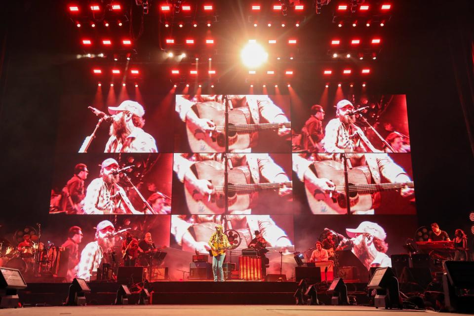 Post Malone performs a special set of country covers on the Mane Stage during Stagecoach in Indio, Calif., on Saturday, April 27, 2024.