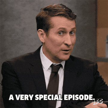 white man saying "a very special episode" slowly