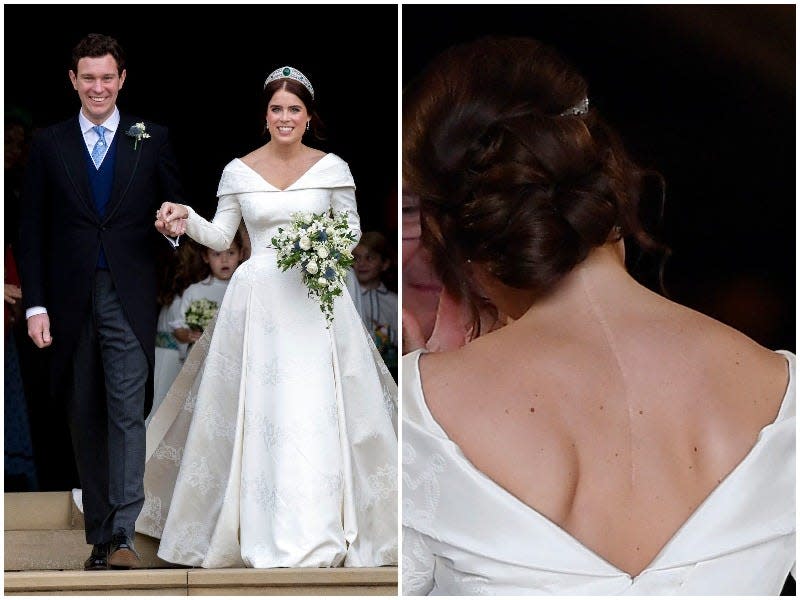 Princess Eugenie's wedding dress featuring a low back.