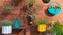 <p> Not sure what to do with your DIY hanging planters or cheap buys from 10 summers ago? &#xA0;Play with levels using garden tables and attach some to a free, sturdy garden wall for an eclectic display. </p>
