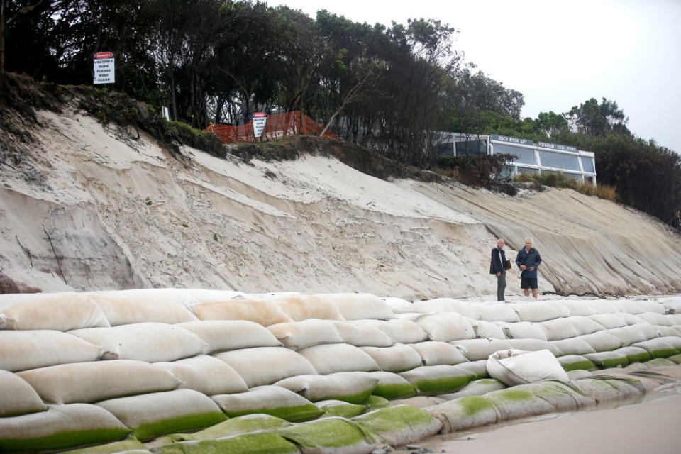 Beach Byron Bay Cafe facing danger caused by erosion along the beach side, in Byron Bay, Australia.