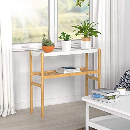 6) Bamboo Plant Shelf Indoor, 2 Tier Tall Plant Stand Table