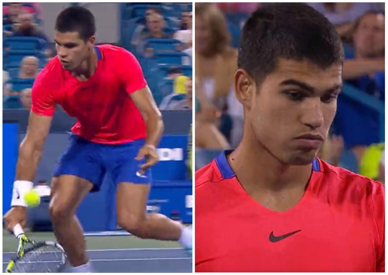 Carlos Alcaraz se sorprendió de la espectacular dejada que hizo ante Marin Cilic en Cincinnati. (Foto: Tennis TV).