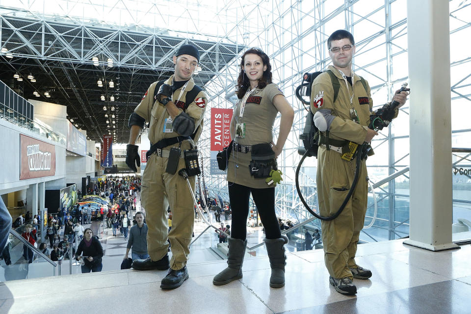 Fans dressed as Ghostbusters attend the 2012 New York Comic Con at the Javits Center on October 11, 2012 in New York City. (Photo by John Lamparski/WireImage)