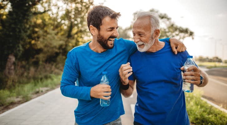 A young retiree goes for a walk with his father.