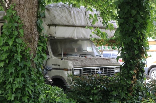 An RV parked outside a Lowes store in East Vancouver is one of more than two dozen in the area.