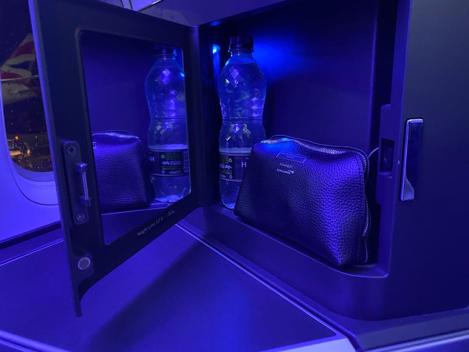 Amenity compartment on British Airways Business Class Club Suite flight to Singapore, Paul Oswell,  ""Review with photos of British Airways' Business Class Club Suite"