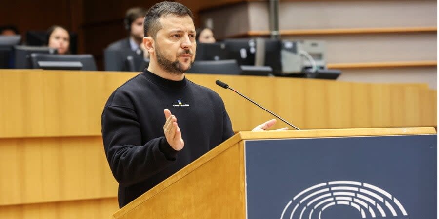 Volodymyr Zelenskyy in the European Parliament, February 9