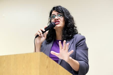 U.S. Rep. Rashida Tlaib speaks at town hall meeting in Dearborn Heights