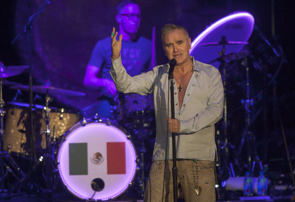 Morrissey performs during his concert in the Citibanamex arena in Monterrey Nuevo Leon on March 29, 2017.  (JULIO CESAR AGUILAR/AFP via Getty Images)