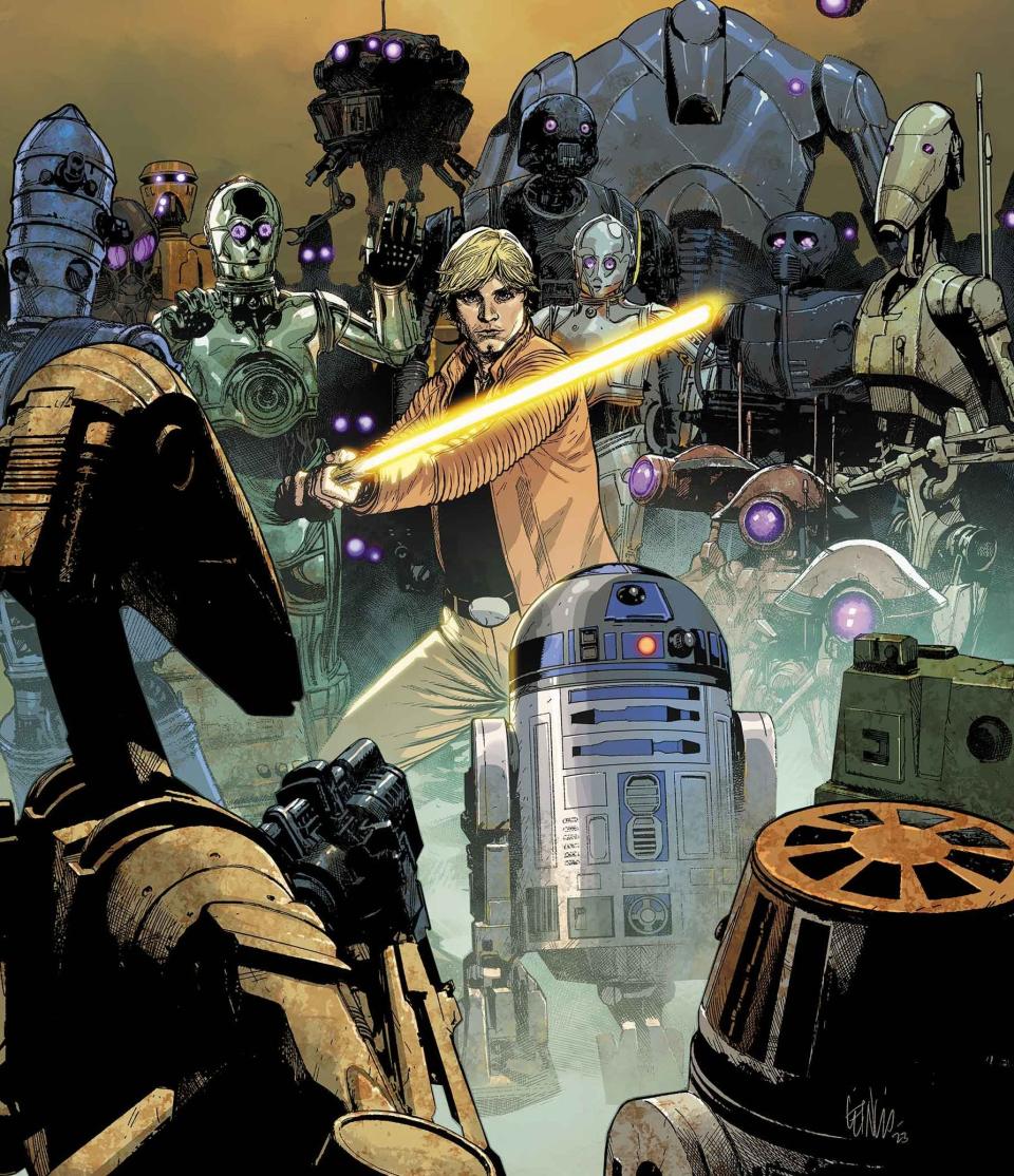 Luke Skywalker and other characters in the "Star Wars" galaxy face corrupted robots and cyborgs in the horror-tinged Marvel Comics series "Dark Droids."