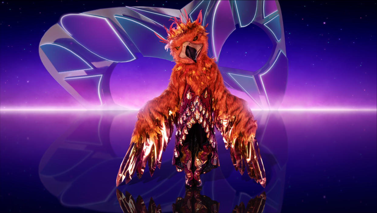 This image and the information contained herein is strictly embargoed until 20.00 Sunday 18th December 2022

From Bandicoot TV

The Masked Singer: SR4 on ITV1 and ITVX

Pictured: Phoenix.

This photograph is (C) ITV Plc/Bandicoot TV and can only be reproduced for editorial purposes directly in connection with the programme or event mentioned above, or ITV plc. Once made available by ITV plc Picture Desk, this photograph can be reproduced once only up until the transmission [TX] date and no reproduction fee will be charged. Any subsequent usage may incur a fee. This photograph must not be manipulated [excluding basic cropping] in a manner which alters the visual appearance of the person photographed deemed detrimental or inappropriate by ITV plc Picture Desk.  This photograph must not be syndicated to any other company, publication or website, or permanently archived, without the express written permission of ITV Picture Desk. Full Terms and conditions are available on the website www.itv.com/presscentre/itvpictures/terms

For further information please contact:
james.hilder@itv.com