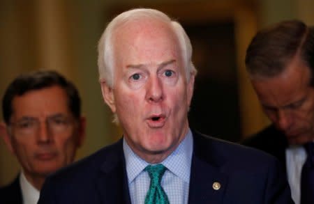 Senator John Cornyn speaks to the media during a news conference at the U.S. Capitol in Washington, U.S., May 22, 2018. REUTERS/Leah Millis