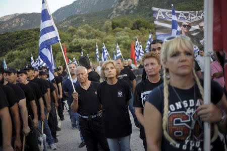 Golden Dawn supporters attend a ceremony in Thermopylae, outside Athens, Greece, September 5, 2015. REUTERS/Fotis Plegas G.