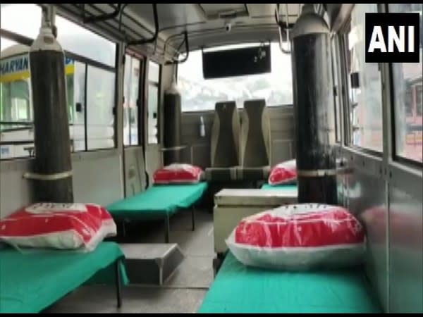 Visual of one of the converted mini bus into an ambulance in Karnal. (Photo/ANI)