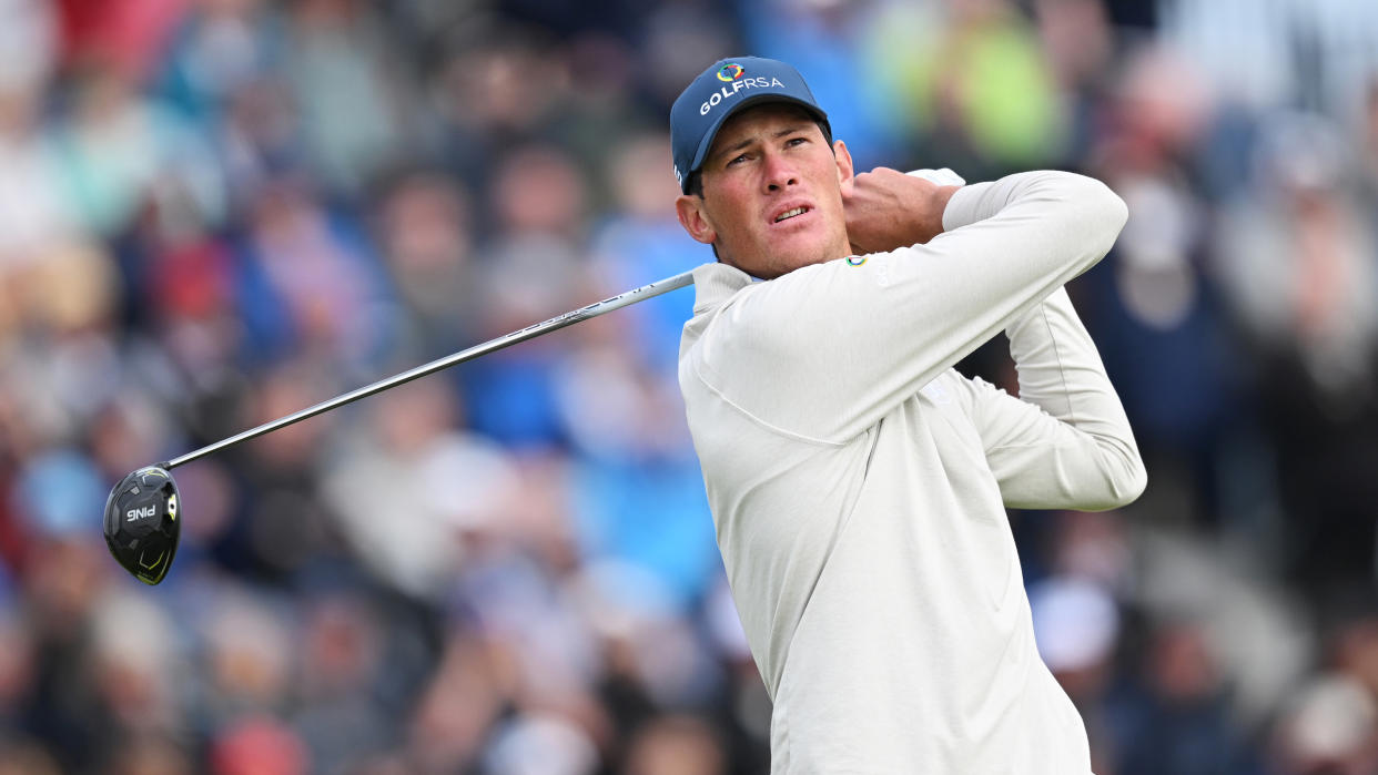  Amateur, Christo Lamprecht of South Africa tees off the 4th during Day One of The 151st Open at Royal Liverpool Golf Club 