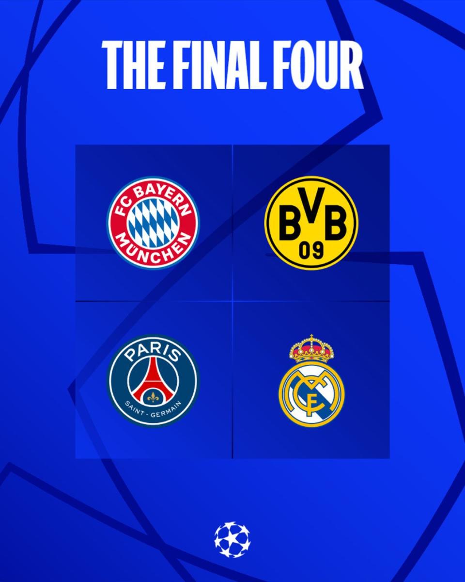 歐冠四強球隊出爐。（取自UEFA Champions League X）