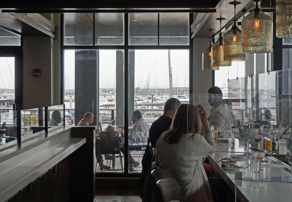 Even inside at Giusto, one is not far from the dock and the water at Giusto in Hammett's Hotel in Newport.