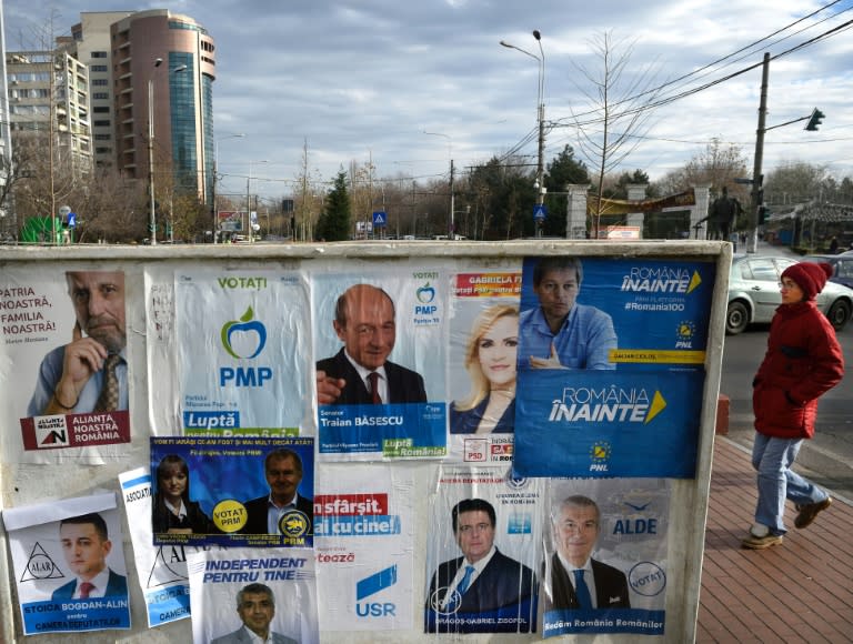 Electoral posters are seen in Bucharest on December 9, 2016, ahead of the parliamentary elections