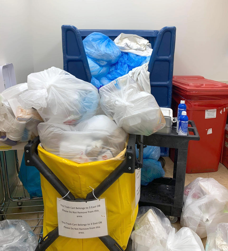 Trash containers overflow with garbage at Health Park Medical Center in Fort Myers, Fla. (Obtained by NBC News)