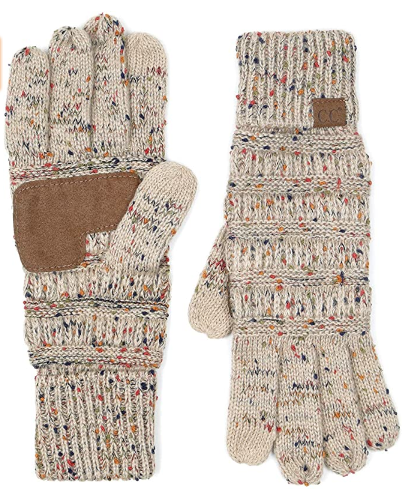 Funky Junque Winter Lined Warm Knit Touchscreen Texting Gloves in Oatmeal/Confetti