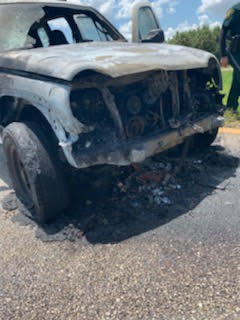 Charred remains of their Jeep following the fire (Credit: Sevyn Shock) 