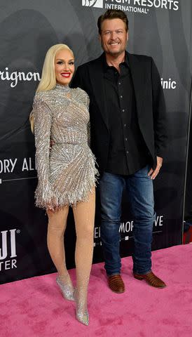 <p>David Becker/Getty</p> Gwen Stefani and Blake Shelton in 2024