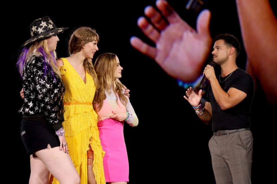 Presley Cash, Taylor Swift, Joey King and Taylor Lautner at The Eras Tour in Kansas City, Missouri