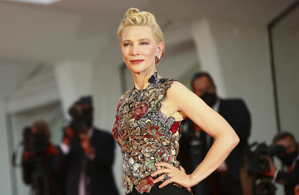 FILE - Jury president Cate Blanchett arrives at the premiere of the "Amants (Lovers)" during the 77th edition of the Venice Film Festival in Venice, Italy, Sept. 3, 2020. Blanchett turns 52 on May 14. (Photo by Joel C Ryan/Invision/AP, File)