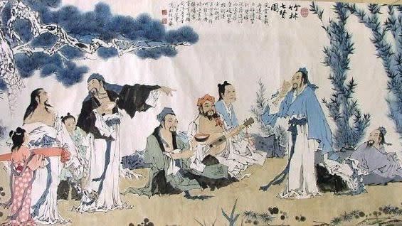 竹林七賢圖。飲酒為古代文人雅士的娛樂消遣活動（圖／翻攝自竹林七賢臉書）