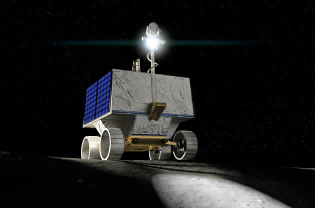 An artist’s conception shows NASA’s VIPER rover roaming the moon. (NASA Ames Illustration / Daniel Rutter)