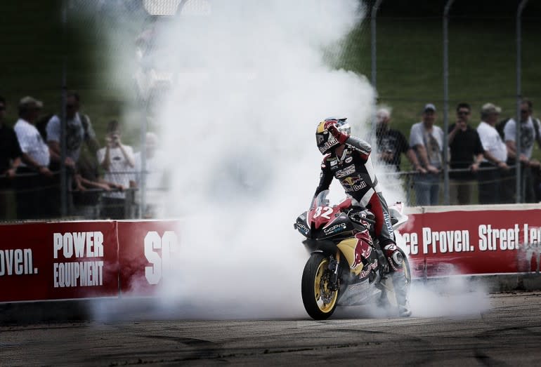 Maybe save the big, smokey burnouts for your bike, not your friend's. Photo by MotoAmerica