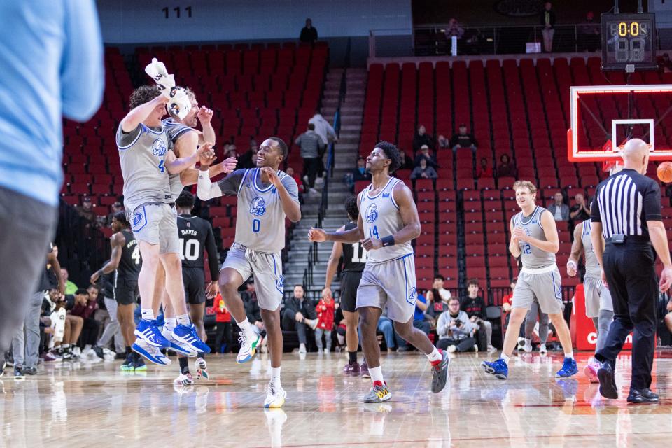 Drake celebrates a victory over Mississippi State on Tuesday in Lincoln, Neb.