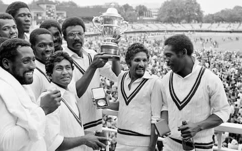 West Indies captain Clive Lloyd holds up the World Cup after West Indies' victory over England by 92 runs in the 1979 final at Lord's: (From left): Colin Croft, Joel Garner (back), Viv Richards (front) Collis King, Michael Holding, Alvin Kallicharran, Clive Lloyd, Deryck Murray and Gordon Greenidge - Credit: Ken Kelly/Popperfoto