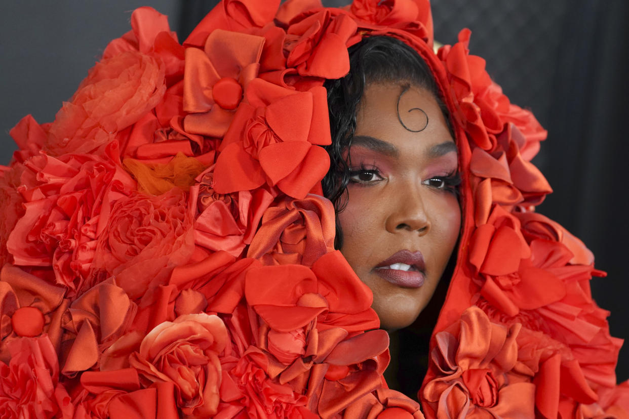 Lizzo arrives at the 65th annual Grammy Awards on Sunday, Feb. 5, 2023, in Los Angeles. (Photo by Jordan Strauss/Invision/AP)