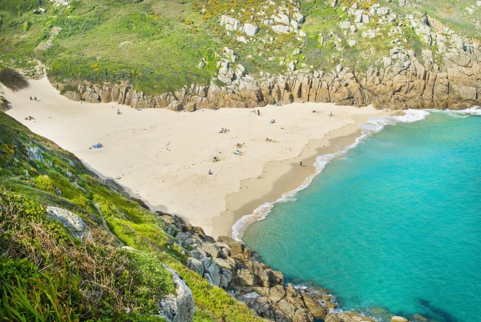 <p>Thanks to the fine soft white sand washed and turquoise blue water, surrounded by high cliffs on either side, it's not hard to see why Porthcurno - located on the west coast of Cornwall - is such a favourite. Adding to our bucket list as we speak. </p>