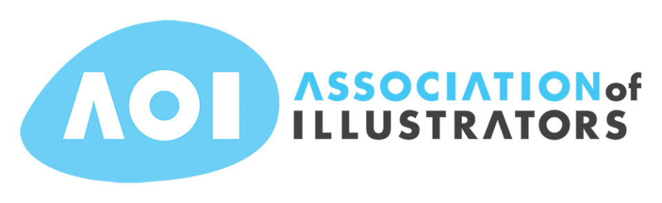 The AOI logo, with association of illustrators written in blue and black