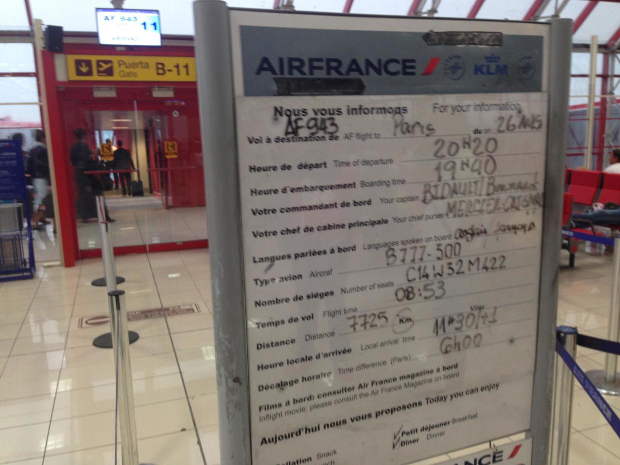 Packing them in: check-in notice for Air France flight to Paris at Havana airport, showing a full load of 468 passengers: Simon Calder