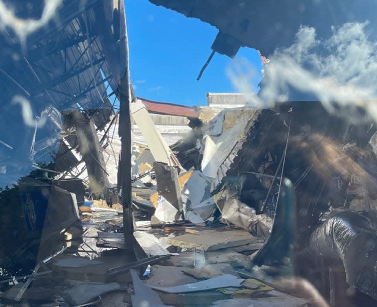 This is a view of the interior of the Chuck E. Cheese restaurant/arcade at The Pavilion at Port Orange on Sept. 30, 2022. The standalone kids-oriented restaurant at 5539 S. Williamson Blvd. was extensively damaged when the roof collapsed during Hurricane Ian.